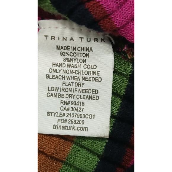 Trina Turk Multi Colored Striped Stretch Knit Short‎ Sleeve Pullover Size Small - Picture 6 of 6